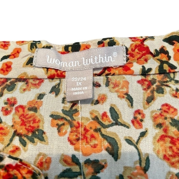 Woman Within Boho Floral & Leaf Print Lightweight Button Down Tunic Top NWT - Picture 14 of 16
